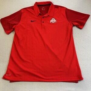 Nike Polo Shirt Mens XL Red Ohio State Buckeyes Dri-FIT Short Sleeve NCAA Champs
